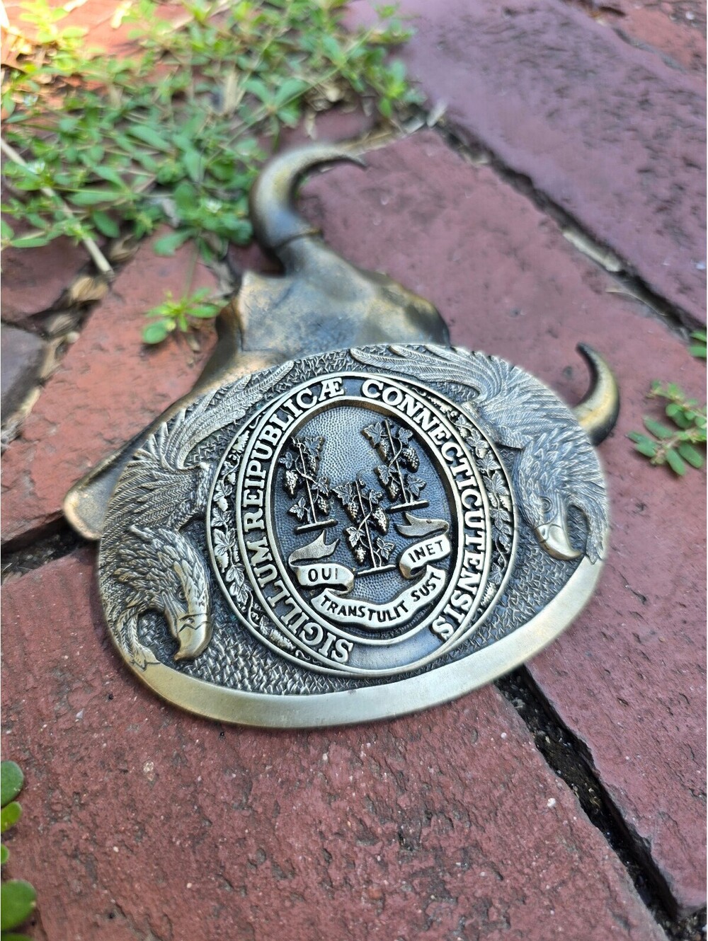 ADM Solid Brass Vintage Connecticut State Seal Bely Buckle